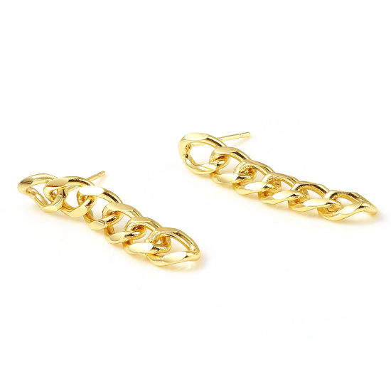 Bild von Messing Ohrring Ohrstecker 18K Echtgold plattiert 35mm x 6mm, Drahtstärke: (21 gauge), 2 Stück