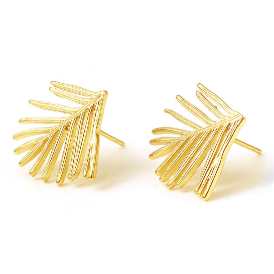 Bild von 2 Stück Messing Ohrring Ohrstecker 18K Echtgold plattiert Blätter Mit Öse 20mm x 19mm, Drahtst?rke: 0.7mm(21 Gauge)