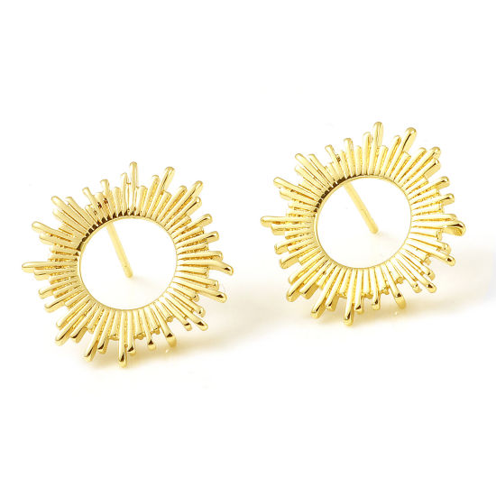 Bild von 2 Stück Messing Galaxis Ohrring Ohrstecker 18K Echtgold plattiert Sonne Mit Öse 18mm x 18mm, Drahtst?rke: 0.7mm(21 Gauge)