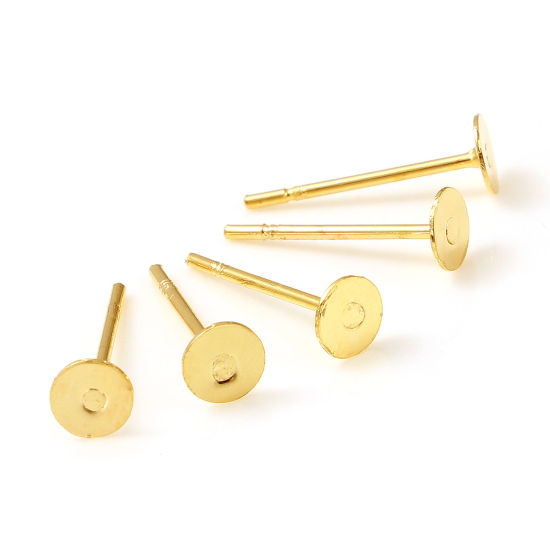 真鍮 ピアスイヤリング 18K ゴールドフィルド 円形 接着剤 ( 4mm に合う） 4mm直径、 ワイヤーサイズ: （21号）、 20 個 の画像