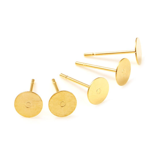 真鍮 ピアスイヤリング 18K ゴールドフィルド 円形 接着剤 ( 4mm に合う） 6mm直径、 ワイヤーサイズ: （21号）、 20 個 の画像