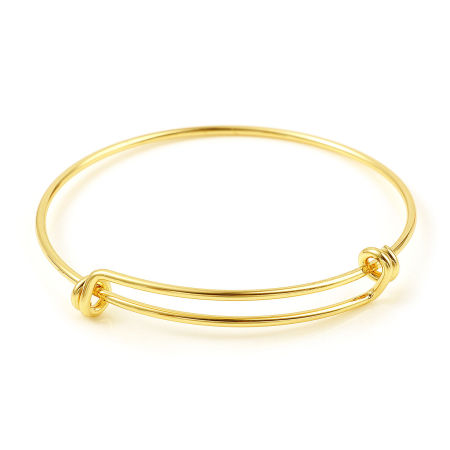 Brass Bangles Bracelets Round 18K Real Gold Plated Adjustable 19cm(7 4/8") long, 2 PCs