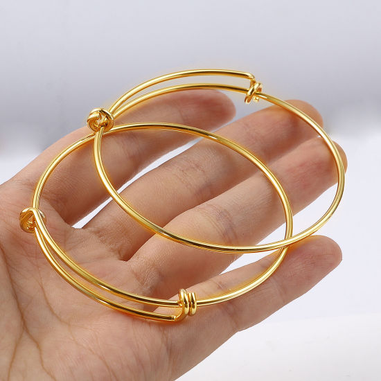 真鍮バングル 円形 18K ゴールドフィルド 調整可能 19cm長さ、 2 個 の画像