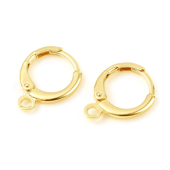 Picture of 6 PCs Brass Hoop Earrings 18K Real Gold Plated Round With Loop 15mm x 12mm, Post/ Wire Size: 1mm(18 gauge)
