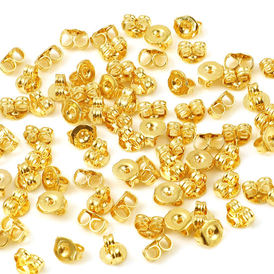 Picture of Brass Ear Nuts Post Stopper Earring Findings 18K Real Gold Plated Round Plating 5mm Dia., 20 PCs