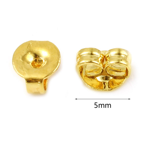Picture of Brass Ear Nuts Post Stopper Earring Findings 18K Real Gold Plated Round Plating 5mm Dia., 20 PCs