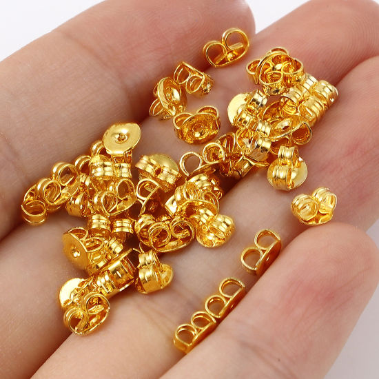 Picture of Brass Ear Nuts Post Stopper Earring Findings 18K Real Gold Plated Round Plating 5mm Dia., 20 PCs