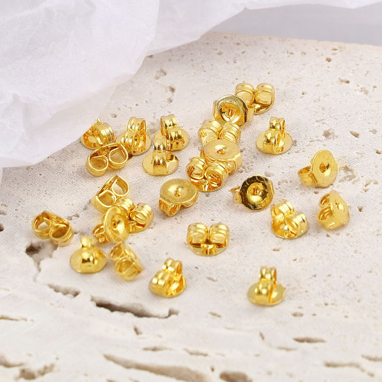 Picture of Brass Ear Nuts Post Stopper Earring Findings 18K Real Gold Plated Round Plating 5mm Dia., 20 PCs