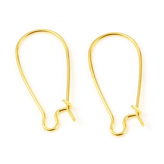Picture of 10 PCs Brass Hoop Earrings 18K Real Gold Plated U Shaped With Loop 25mm x 11mm, Post/ Wire Size: 0.7mm(21 gauge)