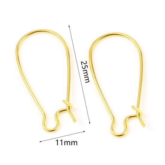 Picture of 10 PCs Brass Hoop Earrings 18K Real Gold Plated U Shaped With Loop 25mm x 11mm, Post/ Wire Size: 0.7mm(21 gauge)