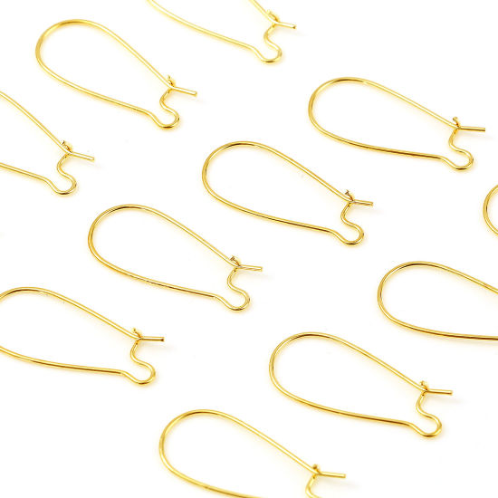 Picture of 10 PCs Brass Hoop Earrings 18K Real Gold Plated U Shaped With Loop 25mm x 11mm, Post/ Wire Size: 0.7mm(21 gauge)