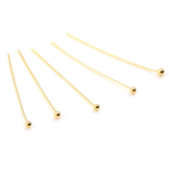 Image de Aiguilles Tiges à Tête Boule en Laiton Plaqué Or Véritable 18K Placage 3cm long, 50 Pièces