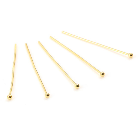 Image de Aiguilles Tiges à Tête Boule en Laiton Plaqué Or Véritable 18K Placage 3cm long, 50 Pièces