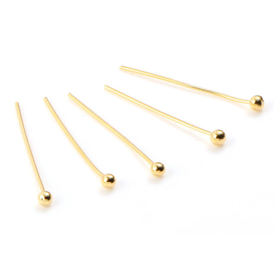 Image de Aiguilles Tiges à Tête Boule en Laiton Plaqué Or Véritable 18K Placage 20mm long, 50 Pièces