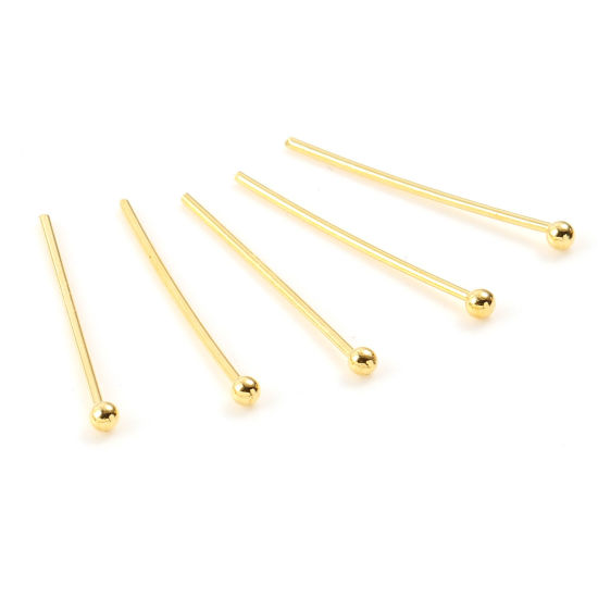 Image de Aiguilles Tiges à Tête Boule en Laiton Plaqué Or Véritable 18K Placage 20mm long, 50 Pièces