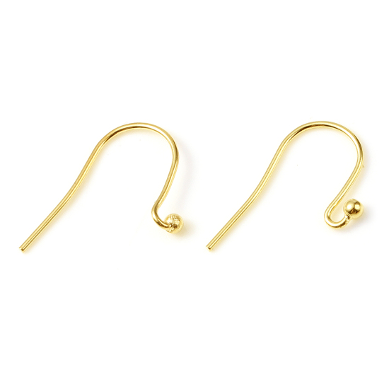 Picture of Brass Ear Wire Hooks Earring Gold Filled 19mm x 13mm, Post/ Wire Size: 0.7mm, 4 PCs