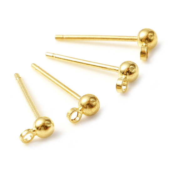 Picture of Brass Ear Post Stud Earrings Gold Filled Ball W/ Loop 5mm x 3mm, Post/ Wire Size: 0.7mm, 4 PCs
