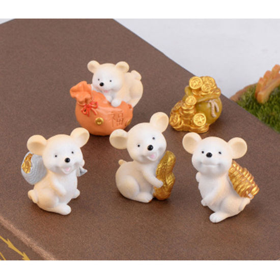 Image de Mini Ornements de Décoration Paysage en Résine Jaune Clair Rat Cacahuète 45mm x 32mm, 1 Pièce