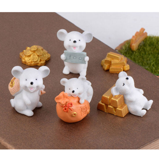 Image de 1 Pièce Mini Ornements de Décoration Paysage en Résine 3D Gris Sapèque Rat 44mm x 37mm