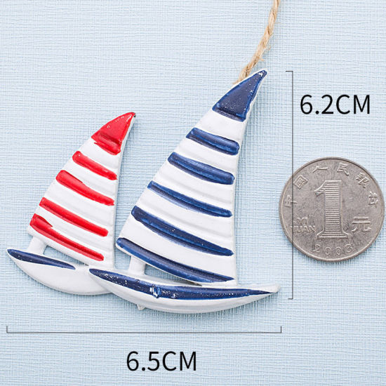 Image de 1 Pièce Pendentifs d'Embellissement en Résine Multicolore Bateau à Voile 6.5cm x 6.2cm