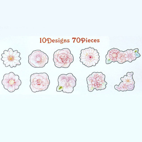 DIY デコ・スクラップブックシール ピンク 花 10cm x 8.9cm、 1 パック ( 70 個/パック) の画像