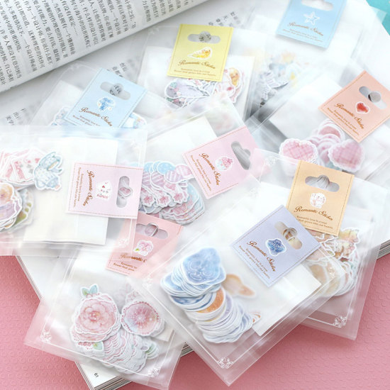 DIY デコ・スクラップブックシール ピンク 花 10cm x 8.9cm、 1 パック ( 70 個/パック) の画像