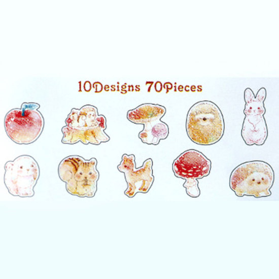 DIY デコ・スクラップブックシール 多色 動物 10cm x 8.9cm、 1 パック ( 70 個/パック) の画像
