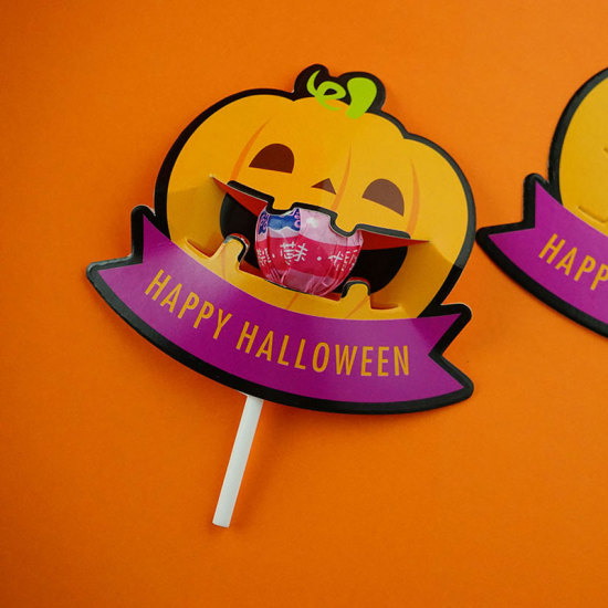 多色50PCSハロウィンパンプキンゴーストロリポップ紙カードハロウィンケーキポップホルダーカードシュガーキャンディチョコレートデコレーションラベル
 の画像
