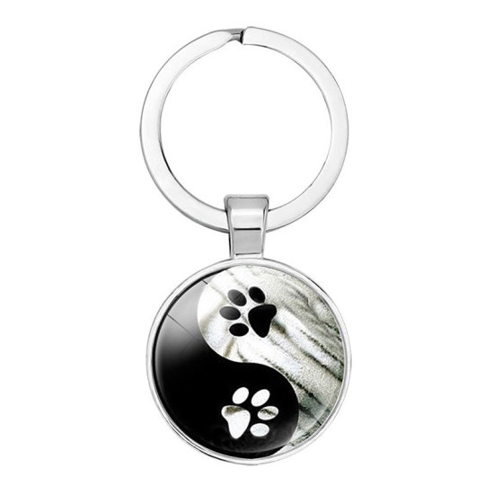 Image de Argent- Pendentif porte-clés pendentif joyau du temps personnalisé avec des empreintes Taiji yin et yang