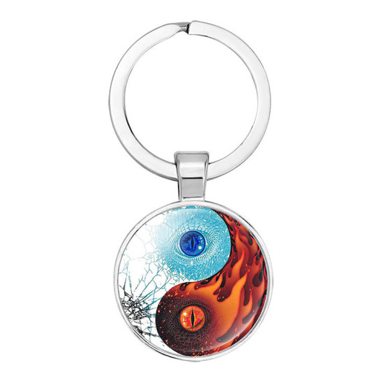 Image de Argent- Pendentif porte-clés pendentif joyau du temps personnalisé avec des empreintes Taiji yin et yang