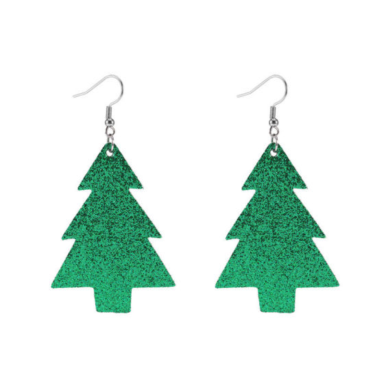 クリスマス イヤリング 緑 滴 ドロップ 7.5cm x 4cm、 1 ペア の画像