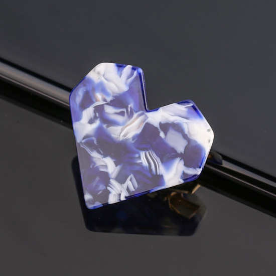 亜鉛合金+アクリル ヘアクリップ サファイア・ブルー ハート 4cm x 3.7cm、 1 個 の画像