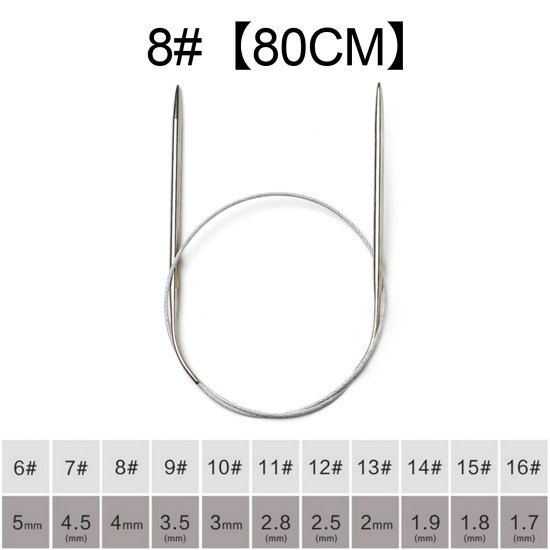 4mm ステンレス鋼 輪 編み針 80cm 長さ、 1 対 の画像