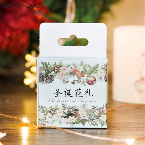 多色-クリスマスの花飾りシールステッカー45個/箱 の画像
