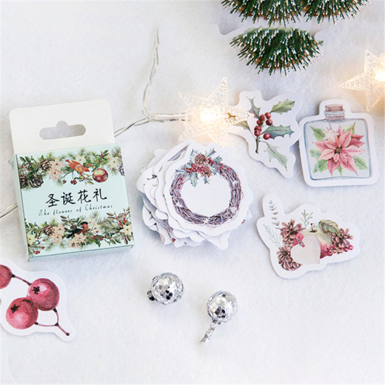多色-クリスマスの花飾りシールステッカー45個/箱 の画像