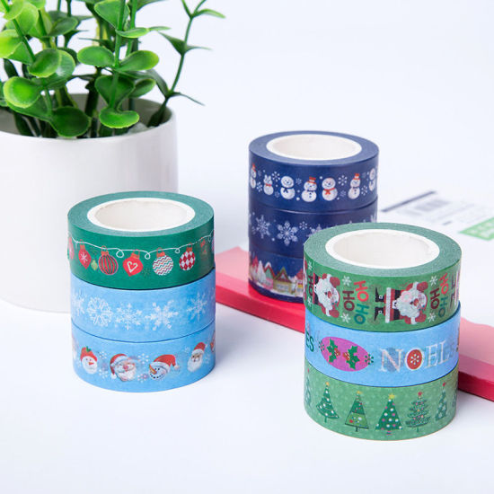 Image de Ruban Adhésif de Washi Multicolore Noël Bonhomme de Neige de Noël 15mm, 1 Pièce (env. 10 M/Rouleau)