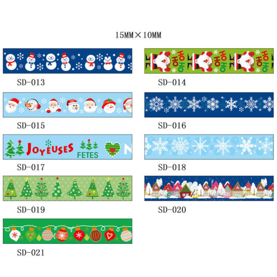 Image de Ruban Adhésif de Washi Multicolore Noël Bonhomme de Neige de Noël 15mm, 1 Pièce (env. 10 M/Rouleau)
