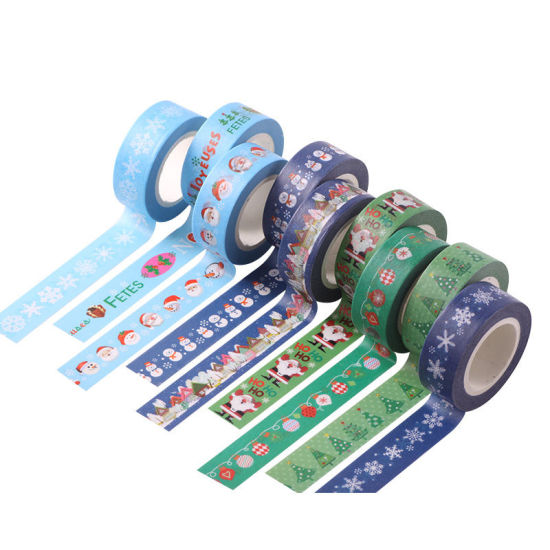 Image de Ruban Adhésif de Washi Multicolore Noël Bonhomme de Neige de Noël 15mm, 1 Pièce (env. 10 M/Rouleau)