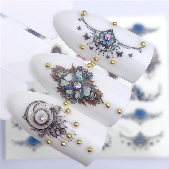 紙 ネイルシール フラワー 多色 6cm x 5cm、 1 枚 の画像
