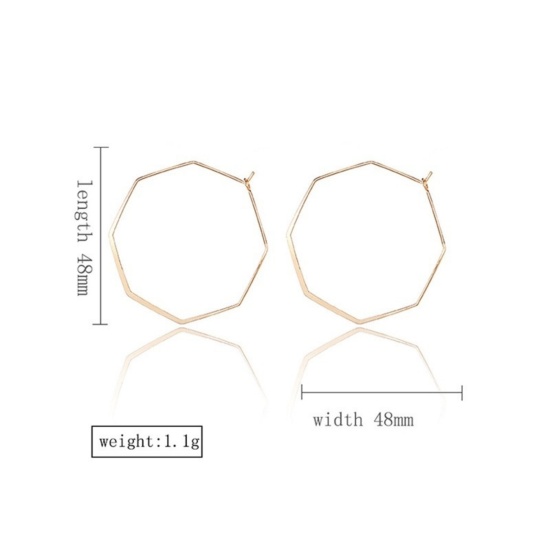 Bild von 1 Paar Stilvoll Einfach Vergoldet Messing Achteck Hoop Ohrringe Für Frauen Party 48mm x 48mm