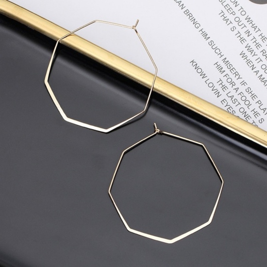 Bild von 1 Paar Stilvoll Einfach Vergoldet Messing Achteck Hoop Ohrringe Für Frauen Party 48mm x 48mm