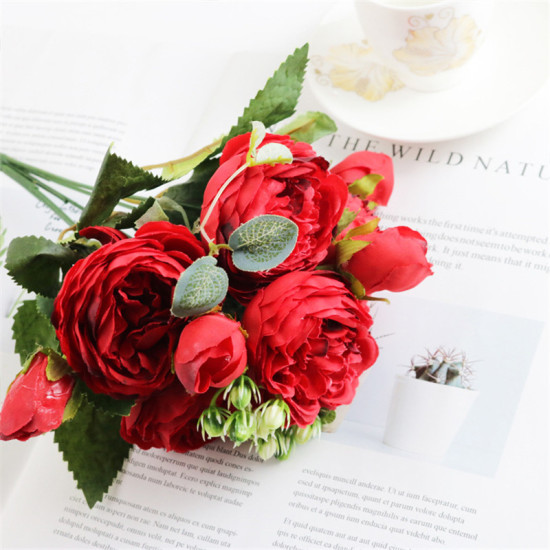 Image de Fleur Artificielle en Plastique Rouge 30cm, 1 Pièce