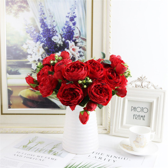 Image de Fleur Artificielle en Plastique Rouge 30cm, 1 Pièce