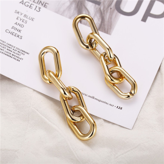 リンク イヤリング 金メッキ 幾何学 72mm x 16mm、 1 ペア の画像