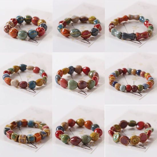 Image de Bracelets Raffinés Bracelets Délicats Bracelet de Perles en Céramique Multicolore Rond Elastique 1 Pièce
