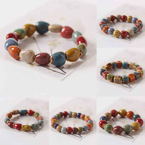 Image de Bracelets Raffinés Bracelets Délicats Bracelet de Perles en Céramique Multicolore Rond Elastique 1 Pièce