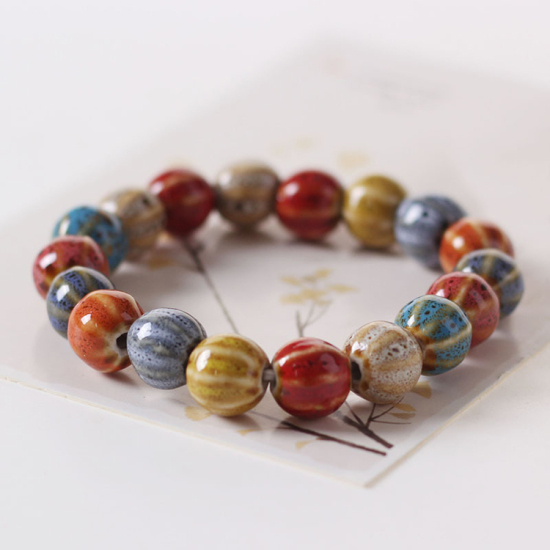 Image de Bracelets Raffinés Bracelets Délicats Bracelet de Perles en Céramique Multicolore Pasthèque Elastique 1 Pièce