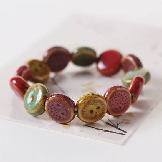 Image de Bracelets Raffinés Bracelets Délicats Bracelet de Perles en Céramique Multicolore Plat-Rond Elastique 1 Pièce