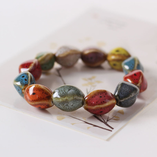 Image de Bracelets Raffinés Bracelets Délicats Bracelet de Perles en Céramique Multicolore Ovale Elastique 1 Pièce