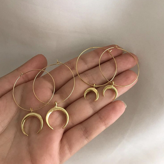 フープピアス 金メッキ 角状 サークルリング 1 ペア の画像